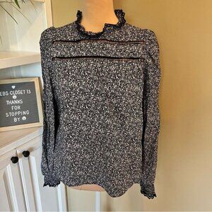 & Other Stories Paris Atelier Blouse Size  2 Blue White Floral Print Romantic